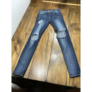 Flying Monkey Women's Size 26 Blue Distressed Mid Rise Ankle Skinny Jeans